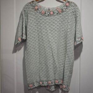 110 Vintage Jessie Green Crochet Knit  Sweater